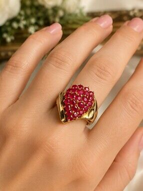 Vintage Sanuk 10K Gold 2.25CTW Ruby Cluster Bypass Ring Size 5